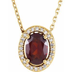 14K Yellow Natural Mozambique Garnet & .05 CTW Natural Diamond 16" Necklace