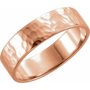 14K Rose 6 mm Flat Hammered Band Size 10