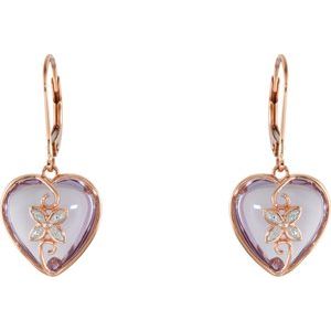 14K Rose Natural Rose de France & .06 CTW Natural Diamond Heart Earrings