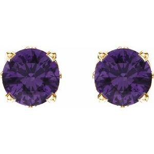 14K Yellow Natural Amethyst 4-Prong Scroll Setting® Stud Earrings