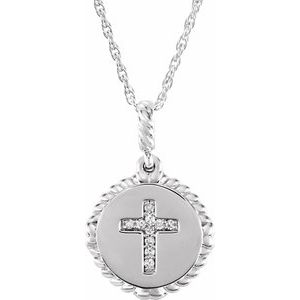 Sterling Silver .04 CTW Natural Diamond Cross Rope 16-18" Necklace