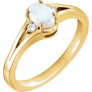 Natural White Opal & .03 CTW Natural Diamond Ring