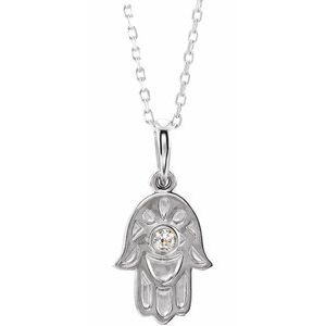 Sterling Silver .03 CTW Diamond Hamsa 16-18" Necklace