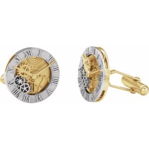 14K White/Yellow Clock Design Cuff Links