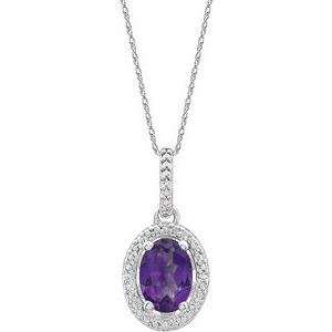 Sterling Silver Natural Amethyst & .01 CTW Natural Diamond 18" Necklace