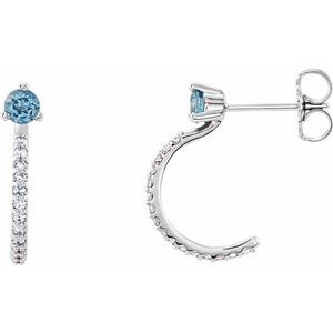 Sterling Silver Natural Aquamarine & 1/6 CTW Natural Diamond J-Hoop Earrings