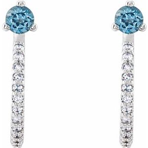 Sterling Silver Natural Aquamarine & 1/6 CTW Natural Diamond J-Hoop Earrings