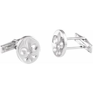 14K White Fleur De Lis Cuff Links