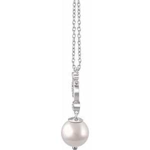 14K White Cultured White Freshwater Pearl & 1/6 CTW Natural Diamond 16-18" Necklace