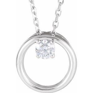 Sterling Silver 1/10 CT Natural Diamond Circle 16-18" Necklace