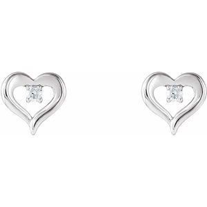 Sterling Silver 1/10 CTW Natural Diamond Heart Earrings