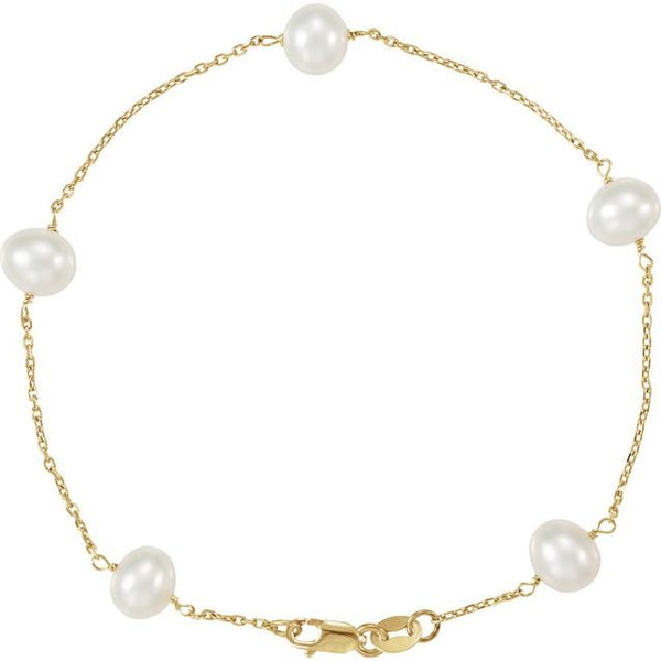 14K Yellow Pearl Station 7" Bracelet - Moijey Fine Jewelry and Diamonds