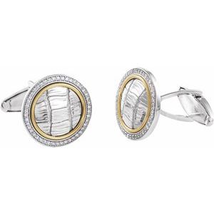 Sterling Silver & 14K Yellow 1/2 CTW Natural Diamond Alligator Print Cuff Links