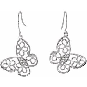 Sterling Silver 1/6 Natural Daimond Floral Butterfly Earrings