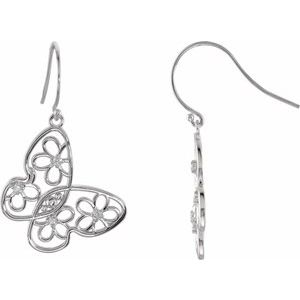 Sterling Silver 1/6 Natural Daimond Floral Butterfly Earrings