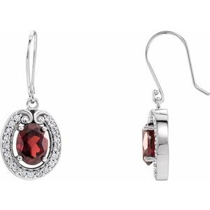 14K White Natural Mozambique Garnet & 3/8 CTW Natural Diamond Earrings