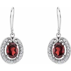 14K White Natural Mozambique Garnet & 3/8 CTW Natural Diamond Earrings