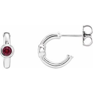 Sterling Silver Natural Mozambique Garnet Huggie Hoop Earrings