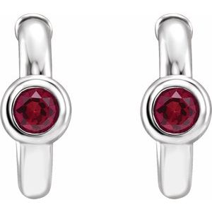 Sterling Silver Natural Mozambique Garnet Huggie Hoop Earrings