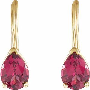 14K Yellow Natural Rhodolite Garnet Lever Back Earrings