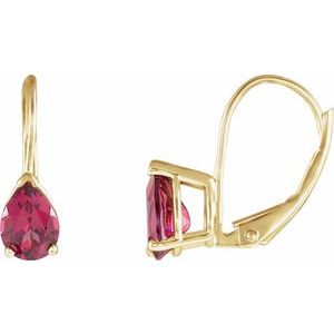 14K Yellow Natural Rhodolite Garnet Lever Back Earrings