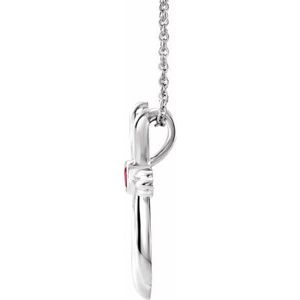 Sterling Silver Natural Mozambique Garnet Cross 16-18"  Necklace