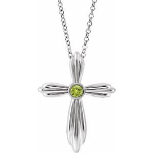 Sterling Silver Natural Peridot Cross 16-18" Necklace
