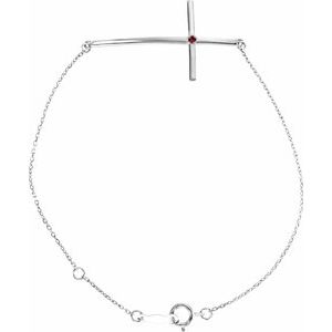 Sterling Silver Imitation Mozambique Garnet Sideways Cross 7-8" Bracelet