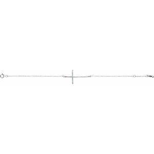 Sterling Silver Natural Aquamarine Sideways Cross 7-8" Bracelet