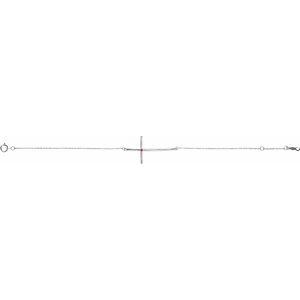 Sterling Silver Imitation Pink Tourmaline Sideways Cross 7-8" Bracelet