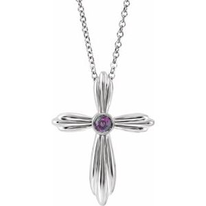 Sterling Silver Natural Alexandrite Cross 16-18" Necklace