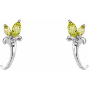 Sterling Silver Natural Peridot Floral J-Hoop Earrings
