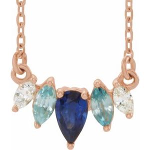 14K Rose Natural Multi-Gemstone & .06 CTW Natural Diamond Bar 16" Necklace