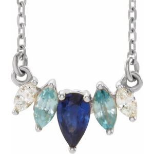 Platinum Natural Multi-Gemstone & .06 CTW Natural Diamond Bar 18" Necklace