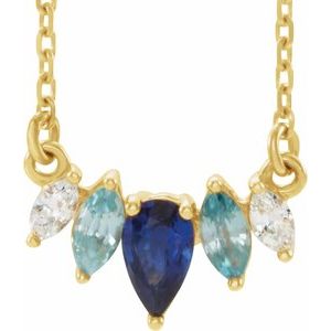 14K Yellow Natural Multi-Gemstone & .06 CTW Natural Diamond Bar 16" Necklace