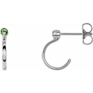 Sterling Silver 2.5 mm Natural Peridot Huggie J-Hoop Earring