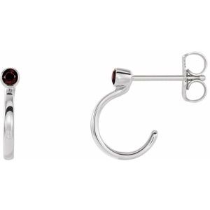 Sterling Silver 2.5 mm Natural Mozambique Garnet Huggie J-Hoop Earring