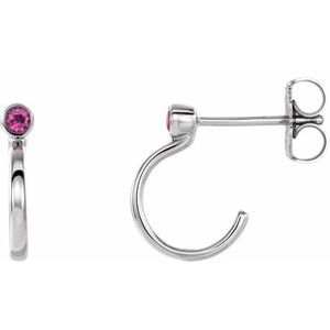 Sterling Silver 2.5 mm Natural Pink Tourmaline Huggie J-Hoop Earring