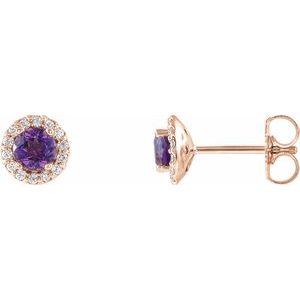 14K Rose 4 mm Natural Amethyst & 1/10 CTW Natural Diamond Earrings