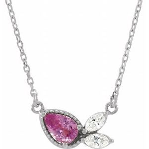 Platinum Natural Pink Sapphire & 1/6 CTW Natural Diamond 16" Necklace