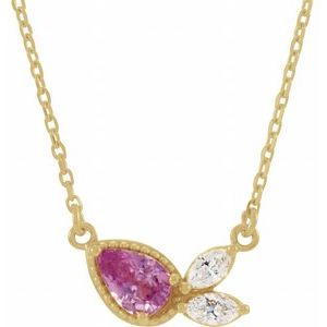 14K Yellow Natural Pink Sapphire & 1/6 CTW Natural Diamond 16" Necklace