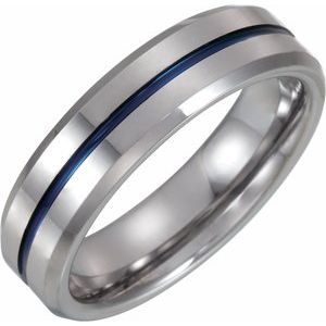 Tungsten 6 mm Grooved Band with Blue Enamel