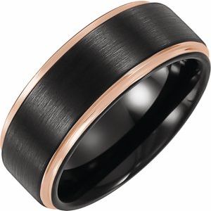 18K Rose Gold PVD and Black PVD Tungsten 6 mm Flat Grooved Band