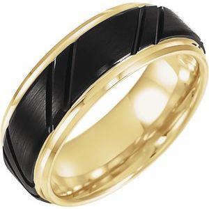 18K Yellow Gold-Plated & Black PVD Tungsten 8 mm Grooved Band Size 10