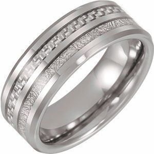 Tungsten 8 mm Band with Imitation Meteorite and Carbon Fiber Inlay