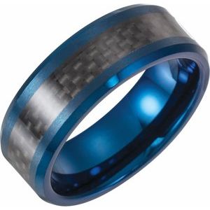Tungsten 8 mm Blue Enameled Band with Black Carbon Fiber Inlay
