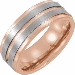 18K Rose Gold PVD Tungsten 8 mm Grooved Band