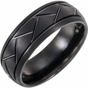 Tungsten 8 mm Tread Patterned Comfort-Fit Band with Black PVD