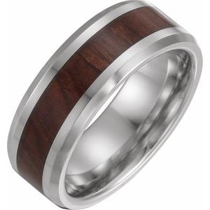 Cobalt 8 mm Beveled-Edge Comfort-Fit Band with Manmade Wood Inlay