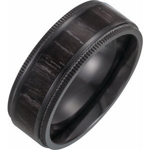 Black Titanium 8 mm Coin-Edge Band with Wood Inlay